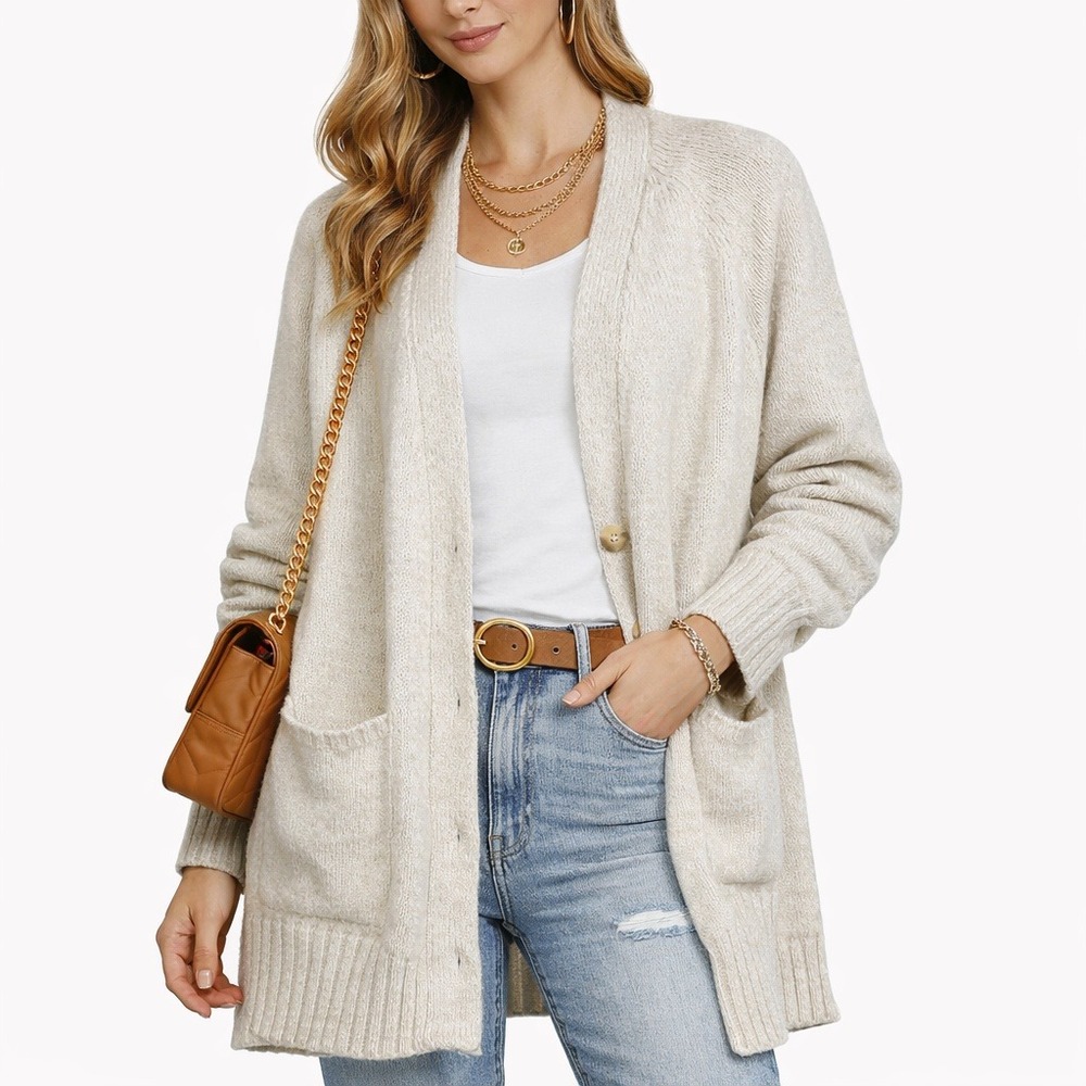 Laude the Label Cream Baby Alpaca Organic Cotton‎ Oversized Cardigan Sweater M